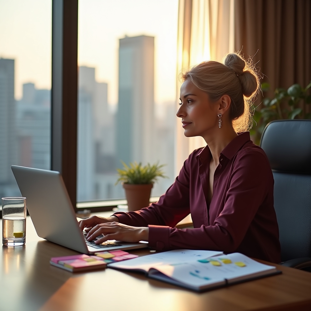 Organized financial workspace with notebook and laptop showing budgeting tools